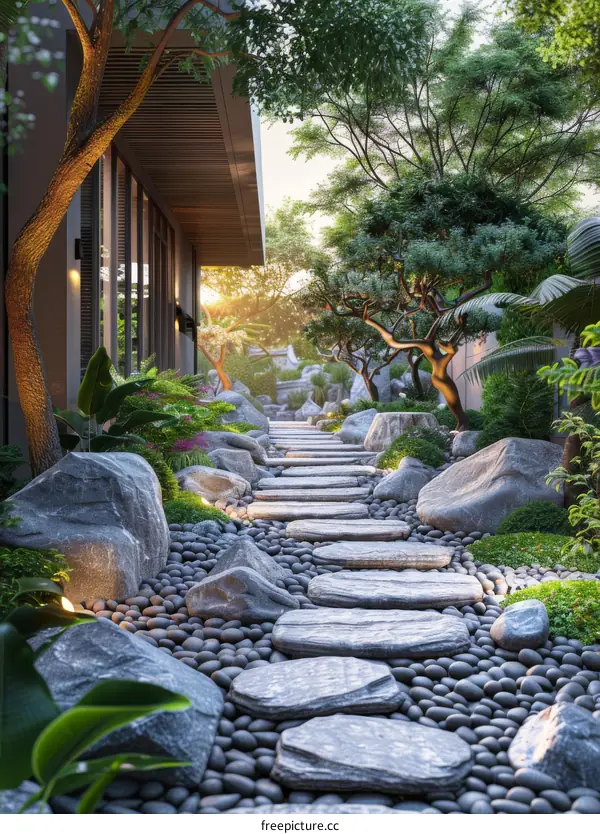 Serene Stone Garden Path in Tranquil Landscape
