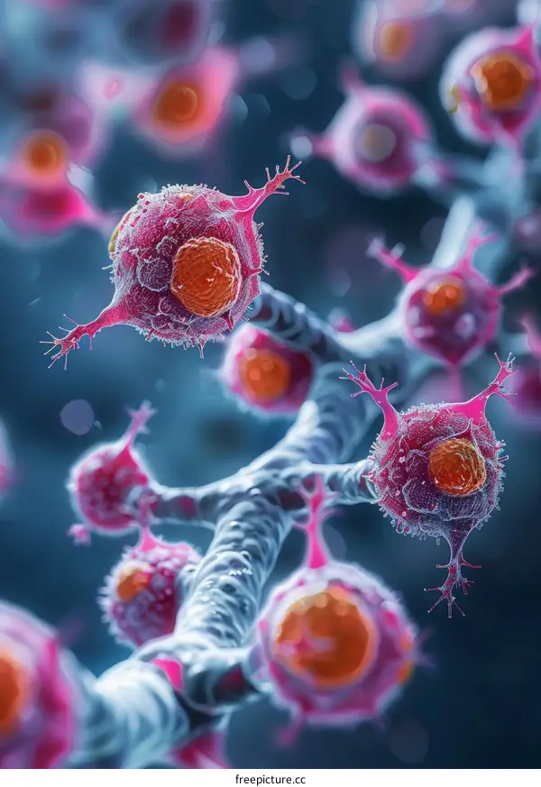 3D Illustration of Cancer Cells: A Microscopic View