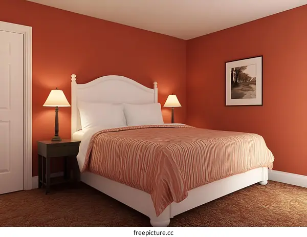 Modern Bedroom Interior Design with Red Walls and White Bed