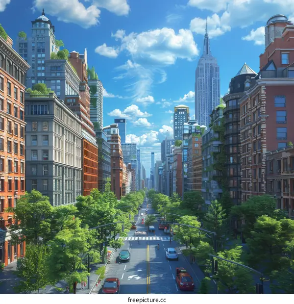 Urban Cityscape with Green Alleyway