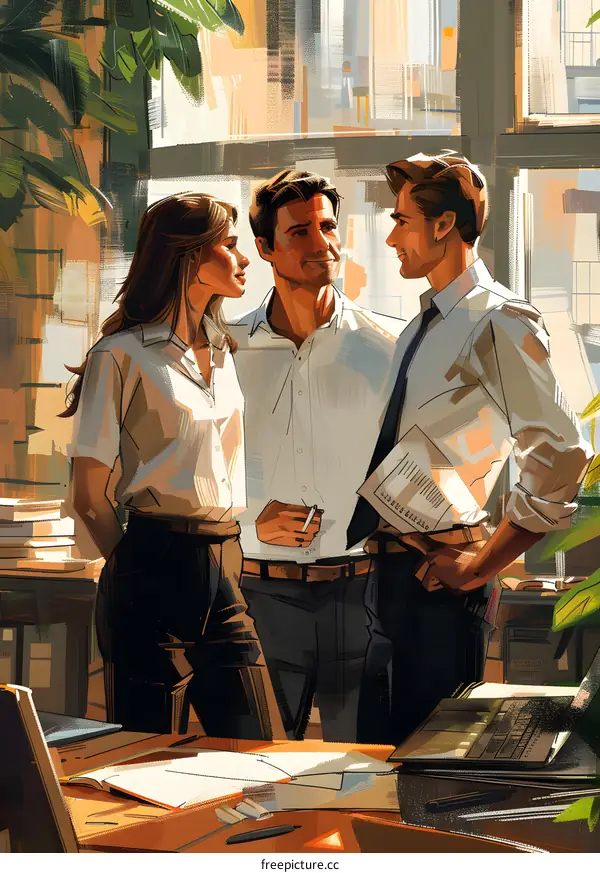 Three business people having a meeting in an office