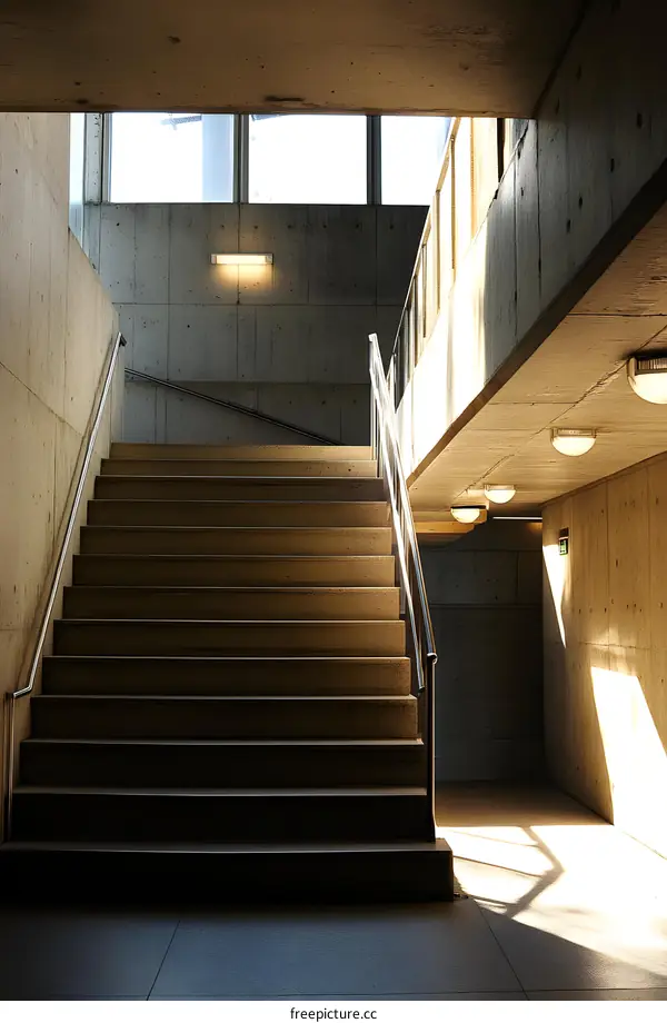 Concrete Staircase with Sunlight and Shadows