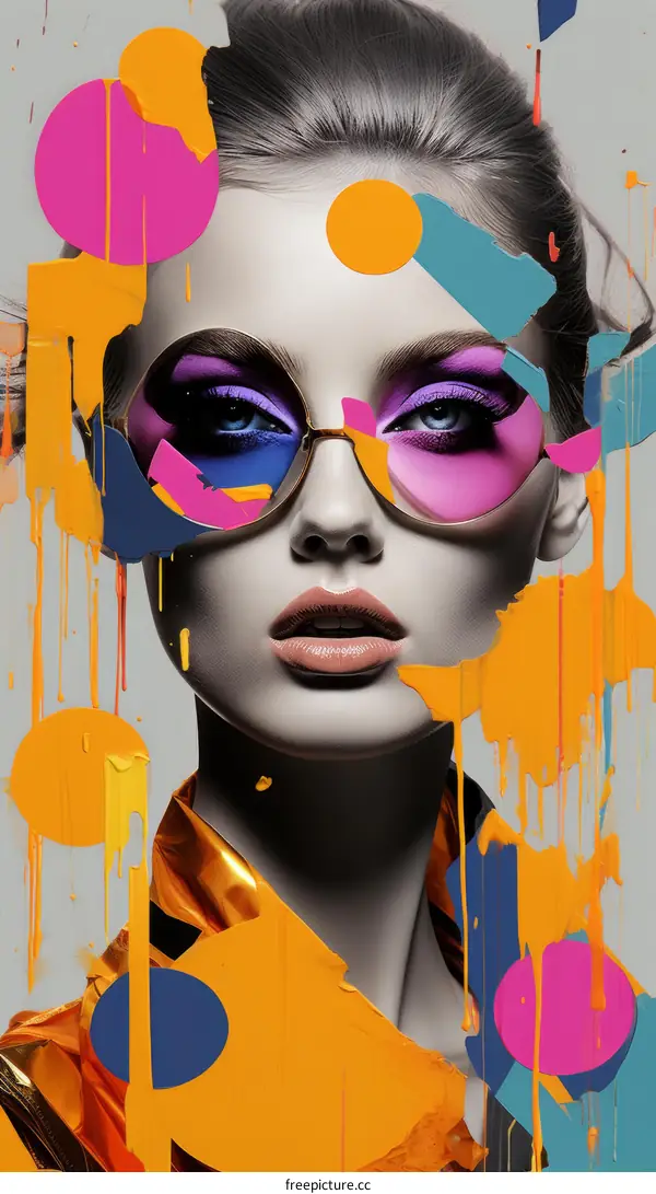 Portrait with Abstract Background - Stylish Woman in Sunglasses