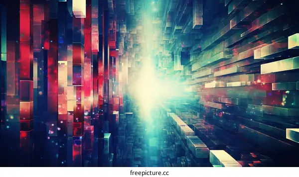 Glowing Blue and Red Futuristic Digital Tunnel