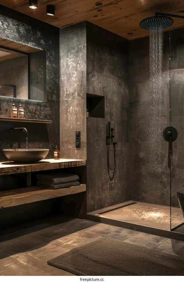 Modern Bathroom Interior Design with Wooden Ceiling