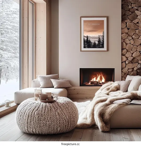 Cozy Winter Living Room with Fireplace