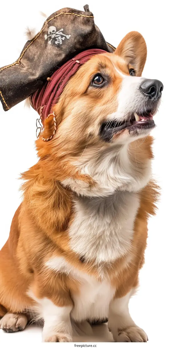 A cute dog wearing a pirate hat