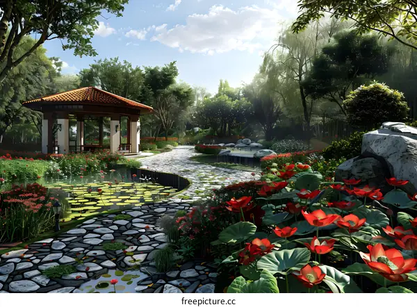 Chinese style garden landscape design renderings