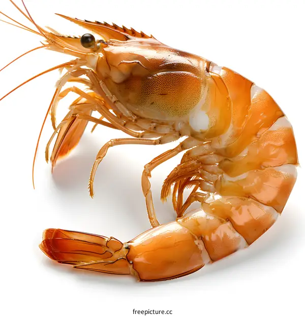 Single Cooked Shrimp on White Background