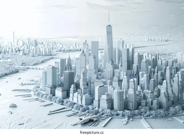 Nighttime 3D Rendering of New York City Skyline