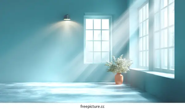 Empty Room with Sunlight Streaming Through Large Windows