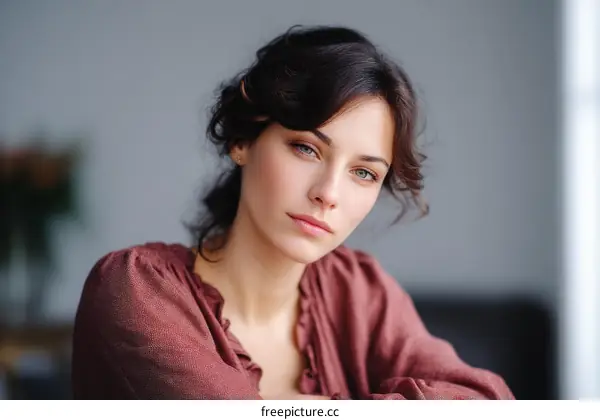 Close-up Portrait of a Woman with a Thoughtful Expression