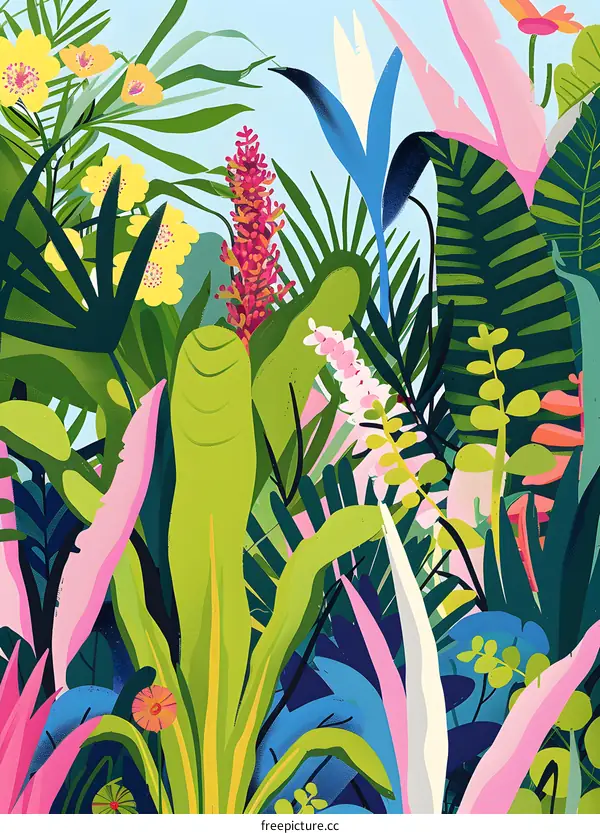 Tropical Jungle Illustration With Vivid Colors