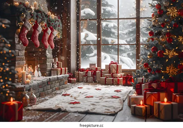 Christmas tree by the fireplace