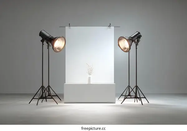 Studio Lighting Setup with Blank Backdrop