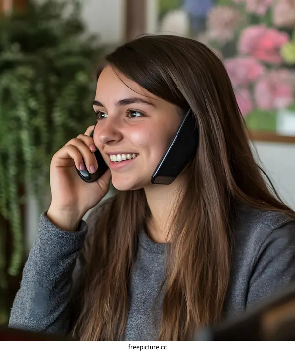 Smiling Young Woman Talking On The Phone