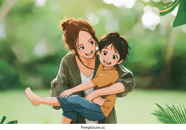 Mother and Child Affectionate Embrace in Nature