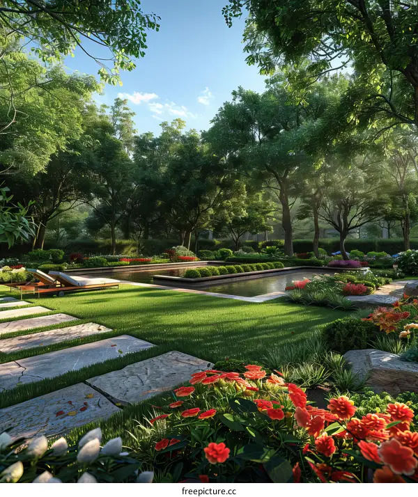 Relaxing by the Pool in a Tranquil Garden