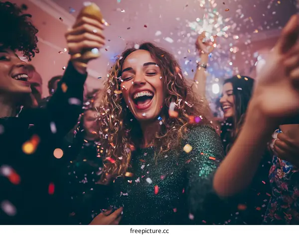 Happy Group of Friends Celebrating With Confetti