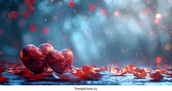 Red heart-shaped crystal and petals