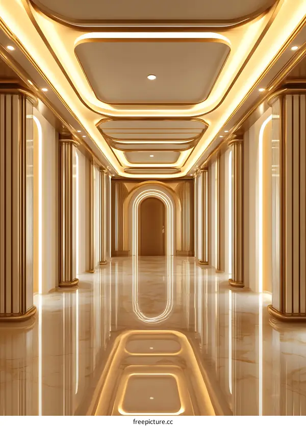 Luxury Interior Design with Golden Columns and Arches