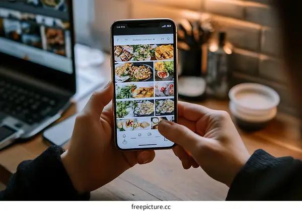 Person Scrolling Through Food Photos on Phone