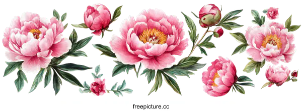 [Transparent Background PNG]Watercolor Illustration of Pink Peonies