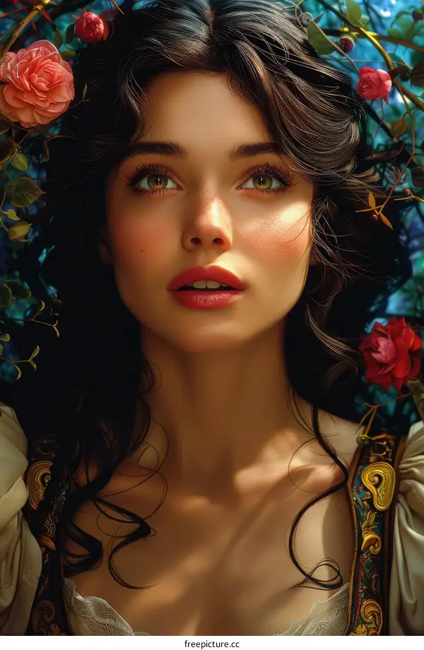 An ethereal portrait of a woman with flowers in her hair