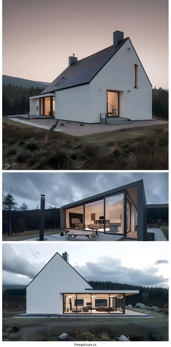 Modern Architecture House With Large Windows And Open Floor Plan