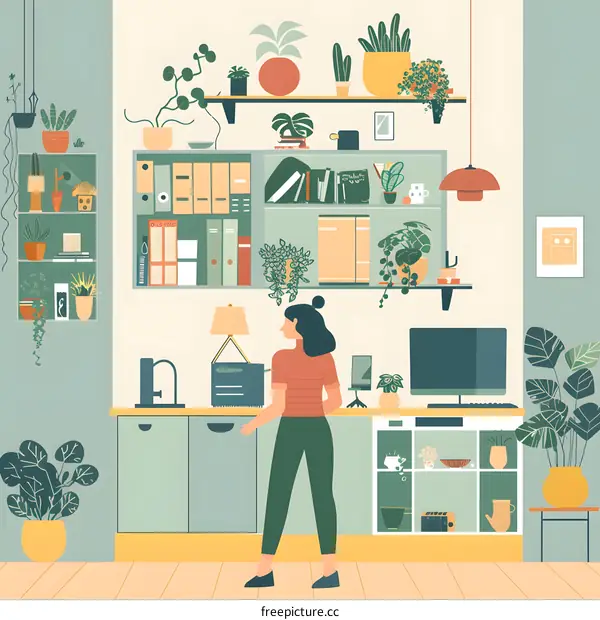 Woman in a Kitchen with Many Plants