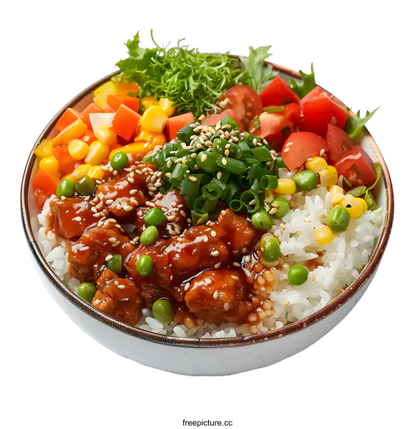 [Transparent Background PNG]Chicken Teriyaki Rice Bowl with Vegetables
