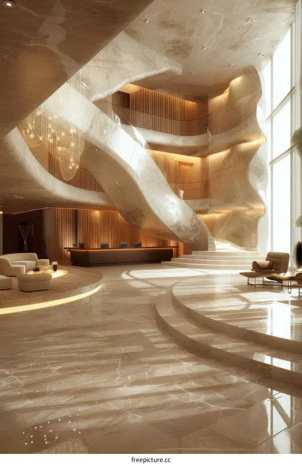 Modern Architectural Lobby Design with Stone Flooring