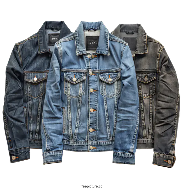 [Transparent Background PNG]Three blue denim jackets with transparent background