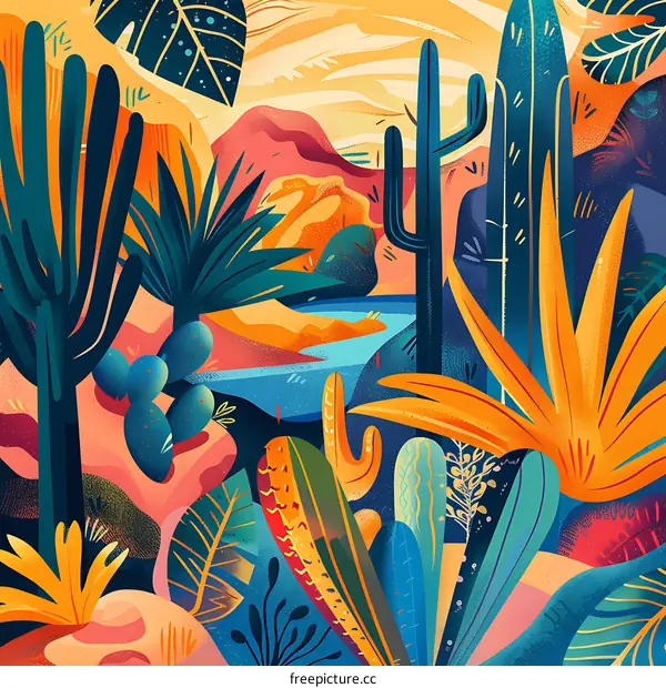 Colorful Desert Landscape Illustration
