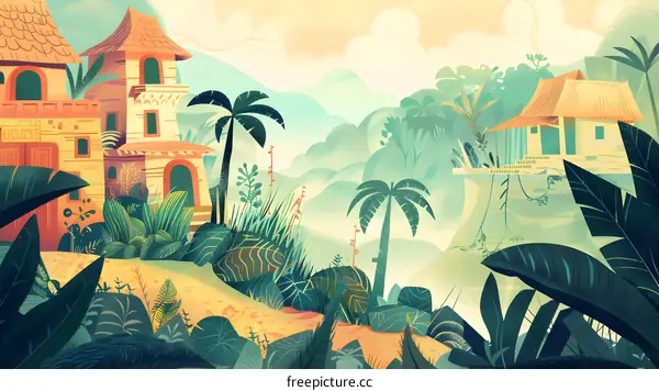 Tropical Jungle Landscape Illustration