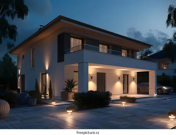 Modern House Exterior Design with Night Lighting