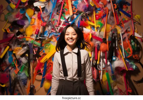 Portrait of a young Asian woman in front of a colorful background