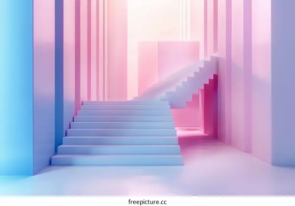 Minimal Pastel Staircase 3D Rendered Scene