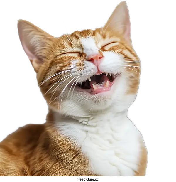[Transparent Background PNG]Orange and White Cat Laughing with Open Mouth