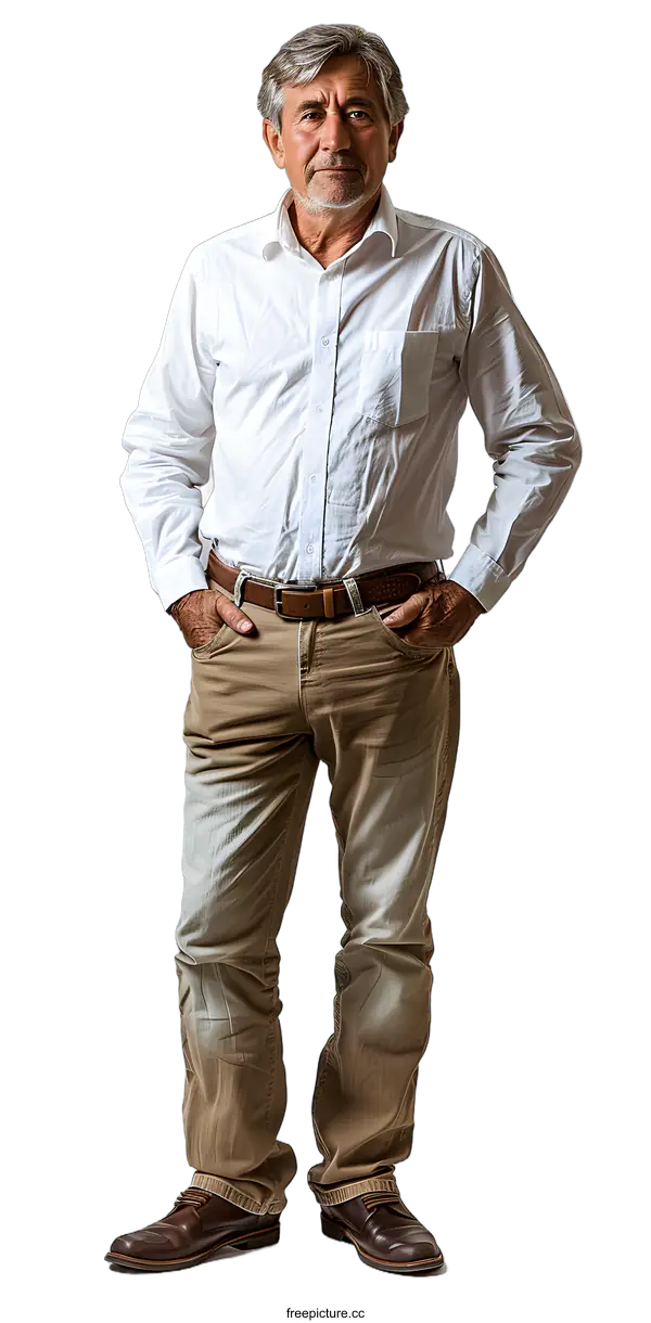 [Transparent Background PNG]Portrait of a Senior Man in Casual Clothing