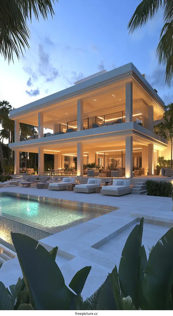 Modern Luxury Villa by the Pool at Twilight