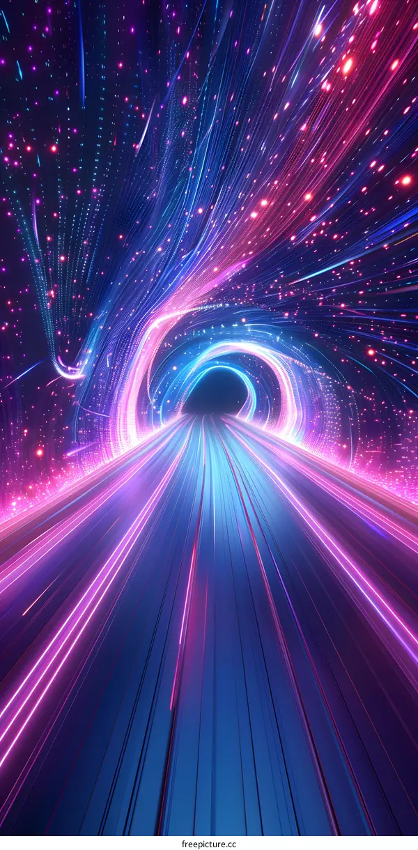 Interstellar travel through a wormhole in deep space.