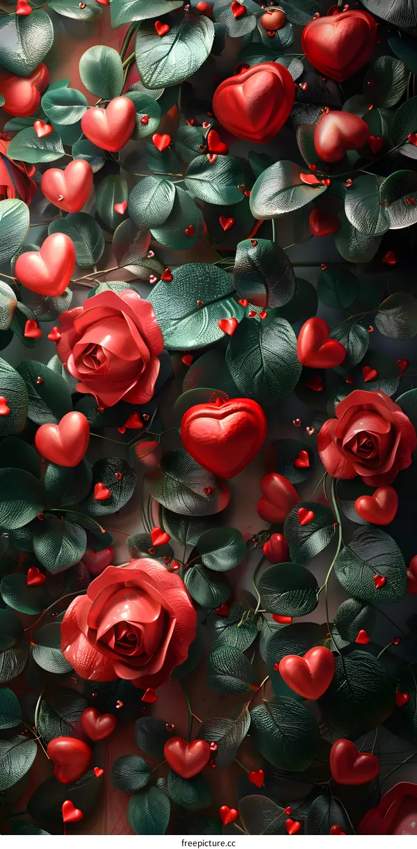 Red roses and red hearts