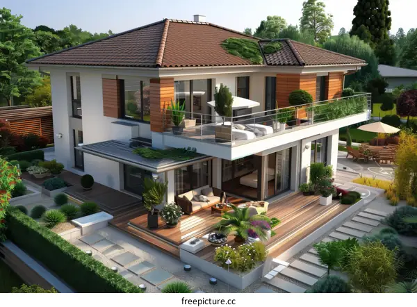 Modern House Exterior with Lush Landscaping