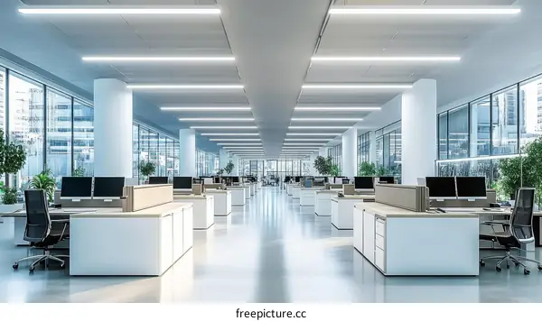 Modern Office Interior Design with Many Workers