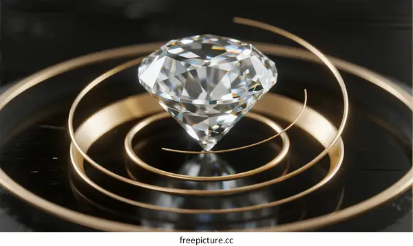 A Brilliant Diamond on Gold Rings with Black Background