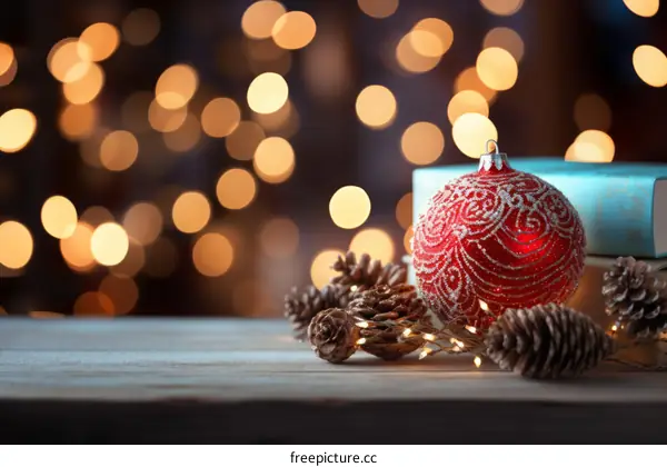 Christmas Ornament with Pine Cones and Fairy Lights