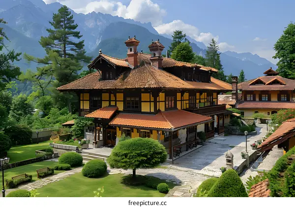 Exquisite European-style villa with mountain and forest landscape