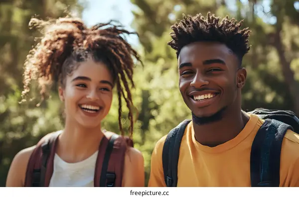 Happy Couple Hiking in the Forest