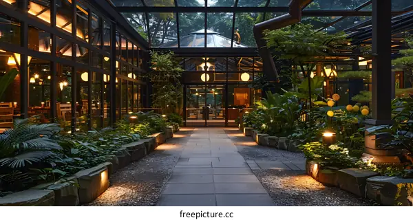 Glass Encased Garden Path with Stone Walls